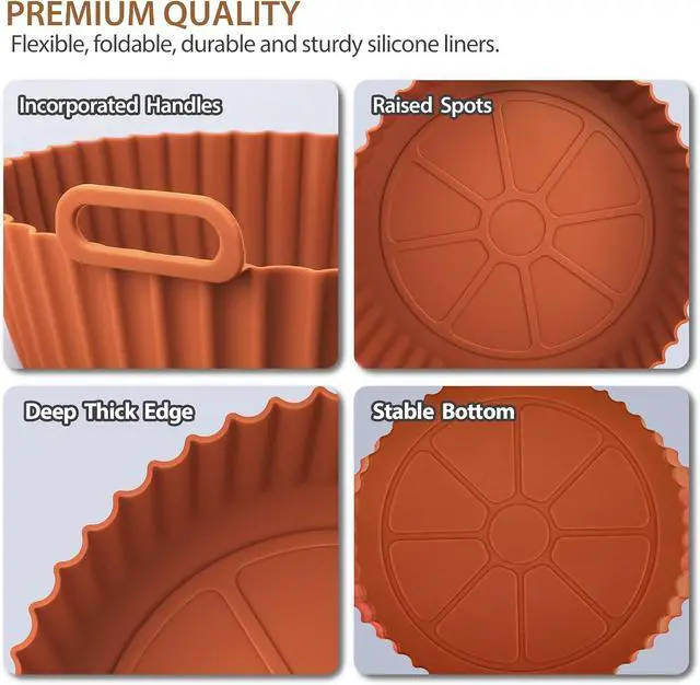 Alt view image 3 of 7 - 2 Pack Air Fryer Silicone Liners for Ninja, Reusable Silicone Bowl Basket Fit for 3 to 5QT Air Fryer, Replacement of Flammable Parchment Paper, Baking Tray Oven Accessories (Top 8in, Bottom 6.8in)