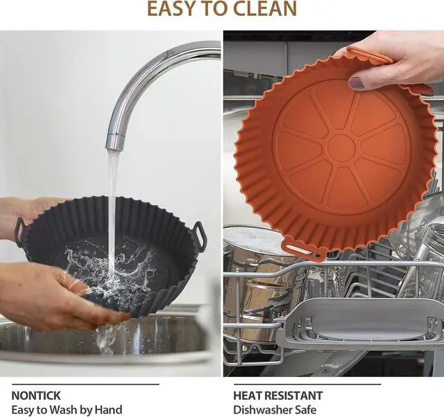 Alt view image 4 of 7 - 2 Pack Air Fryer Silicone Liners for Ninja, Reusable Silicone Bowl Basket Fit for 3 to 5QT Air Fryer, Replacement of Flammable Parchment Paper, Baking Tray Oven Accessories (Top 8in, Bottom 6.8in)