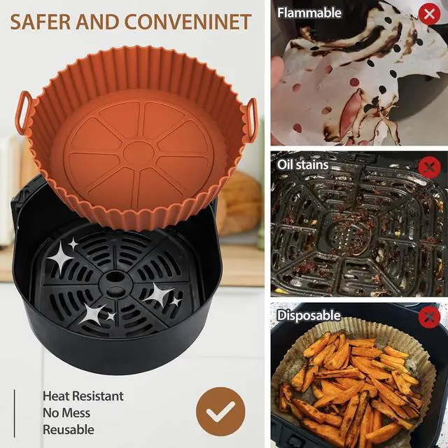 Alt view image 5 of 7 - 2 Pack Air Fryer Silicone Liners for Ninja, Reusable Silicone Bowl Basket Fit for 3 to 5QT Air Fryer, Replacement of Flammable Parchment Paper, Baking Tray Oven Accessories (Top 8in, Bottom 6.8in)