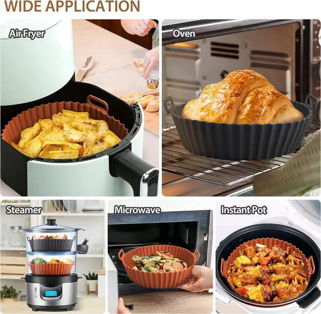 Alt view image 6 of 7 - 2 Pack Air Fryer Silicone Liners for Ninja, Reusable Silicone Bowl Basket Fit for 3 to 5QT Air Fryer, Replacement of Flammable Parchment Paper, Baking Tray Oven Accessories (Top 8in, Bottom 6.8in)