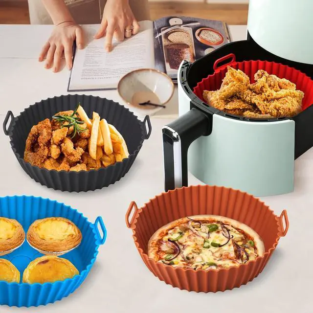 Alt view image 7 of 7 - 2 Pack Air Fryer Silicone Liners for Ninja, Reusable Silicone Bowl Basket Fit for 3 to 5QT Air Fryer, Replacement of Flammable Parchment Paper, Baking Tray Oven Accessories (Top 8in, Bottom 6.8in)