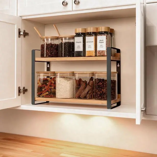 Alt view image 5 of 6 - Spice Rack,Seasoning Organizer,Spices Rack Organizer,2-Tier Organizer Shelf for Kitchen Counter, Pantry, Bathroom, Vanity & More(Black)