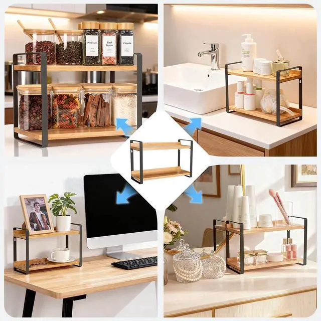 Alt view image 6 of 6 - Spice Rack,Seasoning Organizer,Spices Rack Organizer,2-Tier Organizer Shelf for Kitchen Counter, Pantry, Bathroom, Vanity & More(Black)