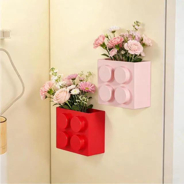 Alt view image 5 of 7 - Magnetic Basket Organizer for Fridge - Lego-Style ABS Plastic Storage Box, No Drill Design for Kitchen Counter, Microwave & Whiteboard, Holds Up to 3.5 lbs (Red)