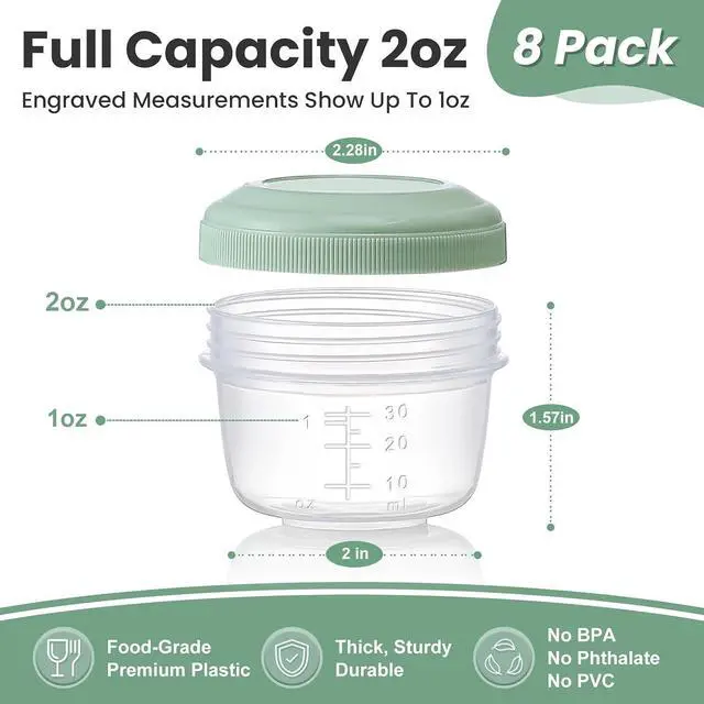 Alt view image 3 of 7 - VITEVER 8 Pack 2 oz Salad Dressing Container to Go, Small Condiment Containers with Lids for Lunch Bento Box, Reusable Plastic Snack Jars, Deli Containers, Colorful Sauce Cups, Dishwasher Safe