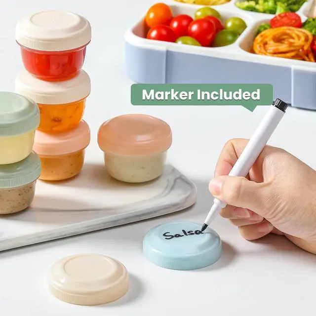 Alt view image 7 of 7 - VITEVER 8 Pack 2 oz Salad Dressing Container to Go, Small Condiment Containers with Lids for Lunch Bento Box, Reusable Plastic Snack Jars, Deli Containers, Colorful Sauce Cups, Dishwasher Safe