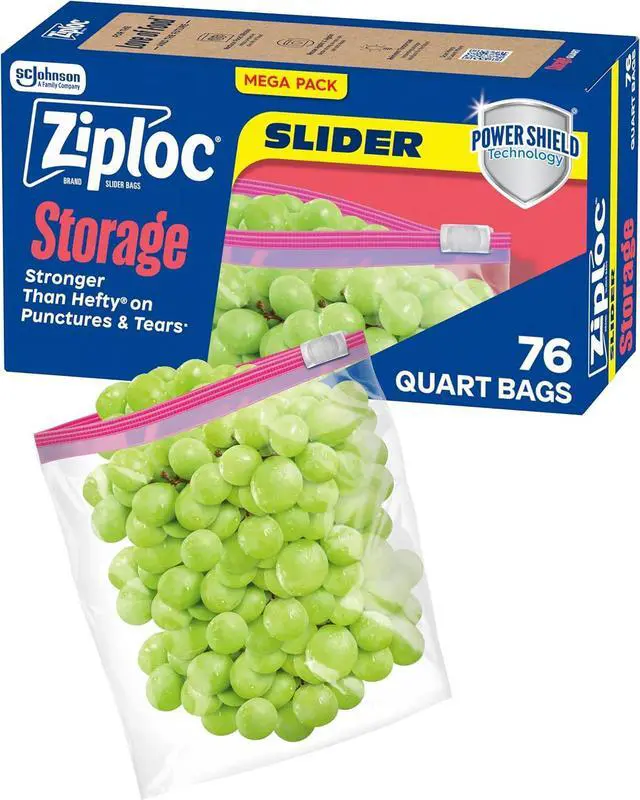 Main image of Ziploc Quart Food Storage Bags, Stand-Up Bottom, Easy to Fill, 76 Count