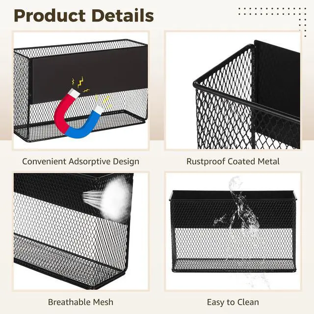Alt view image 2 of 7 - Magnetic Fridge Shelf,10x6x3in Magnetic Fridge Baskets Shelf Bins Organizer Holder Storage Rack Containers Spice Racks for Kitchen Fridge School Whiteboard Locker