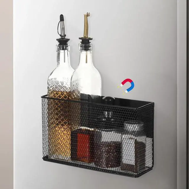 Alt view image 5 of 7 - Magnetic Fridge Shelf,10x6x3in Magnetic Fridge Baskets Shelf Bins Organizer Holder Storage Rack Containers Spice Racks for Kitchen Fridge School Whiteboard Locker