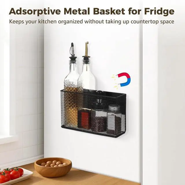 Alt view image 6 of 7 - Magnetic Fridge Shelf,10x6x3in Magnetic Fridge Baskets Shelf Bins Organizer Holder Storage Rack Containers Spice Racks for Kitchen Fridge School Whiteboard Locker