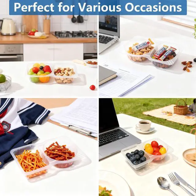 Alt view image 3 of 7 - 10 Pack Meal Prep Containers | 2 Compartment Snack Containers with Lids