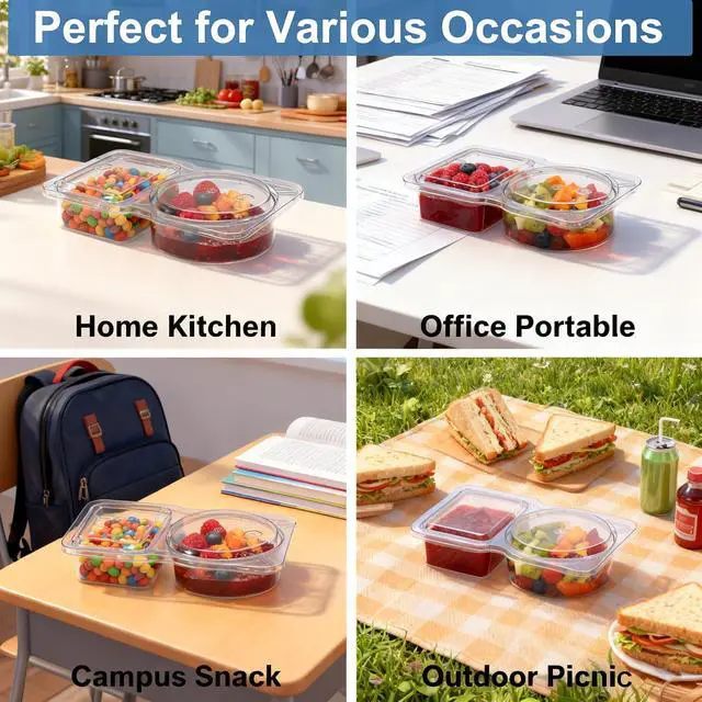 Alt view image 4 of 7 - 10 Pack Meal Prep Containers | 2 Compartment Snack Containers with Lids