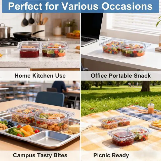 Alt view image 5 of 7 - 10 Pack Meal Prep Containers | 2 Compartment Snack Containers with Lids