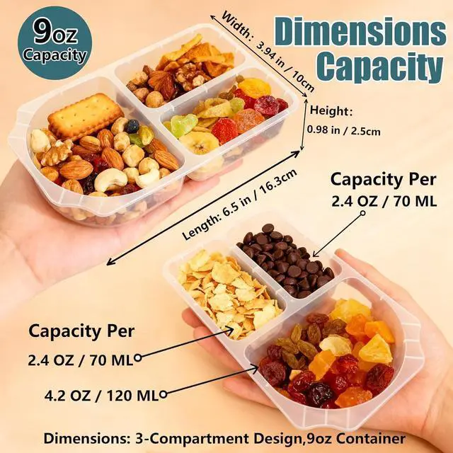 Alt view image 2 of 7 - 3 Compartment Snack Containers with Lids & 9oz Meal Prep Containers, Reusable Snack Pack Containers, BPA-Free Leakproof Small Food Storage, Perfect for Work, Travel & On-the-Go (10 Sets)