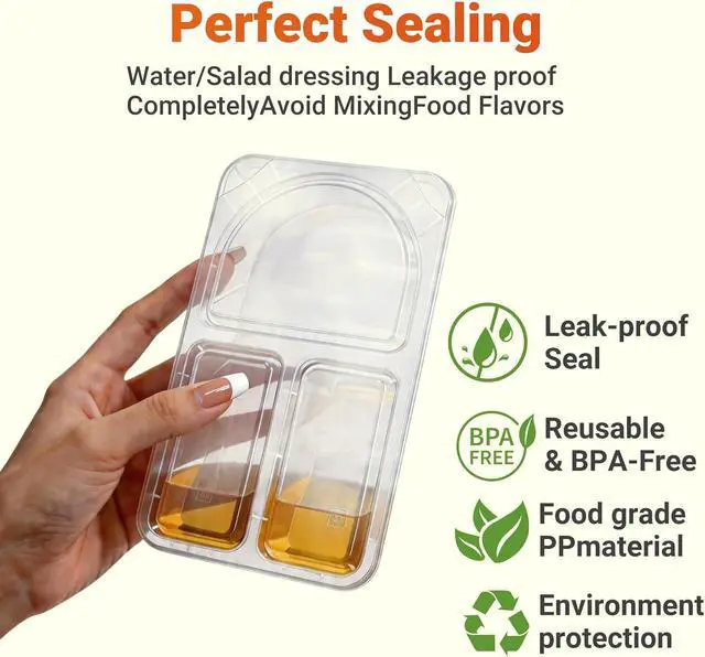 Alt view image 3 of 7 - 3 Compartment Snack Containers with Lids & 9oz Meal Prep Containers, Reusable Snack Pack Containers, BPA-Free Leakproof Small Food Storage, Perfect for Work, Travel & On-the-Go (10 Sets)