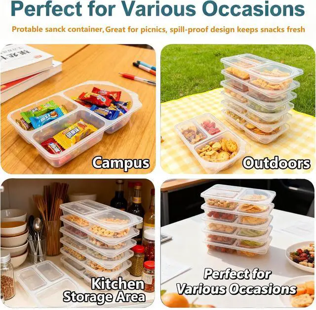 Alt view image 5 of 7 - 3 Compartment Snack Containers with Lids & 9oz Meal Prep Containers, Reusable Snack Pack Containers, BPA-Free Leakproof Small Food Storage, Perfect for Work, Travel & On-the-Go (10 Sets)
