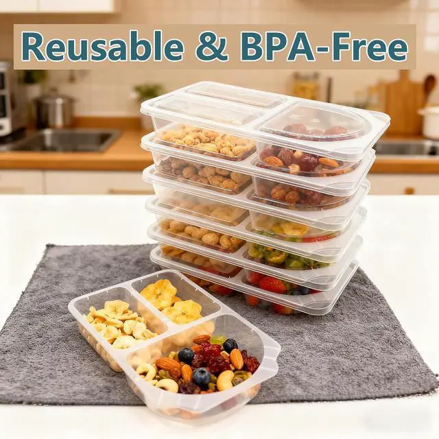 Alt view image 6 of 7 - 3 Compartment Snack Containers with Lids & 9oz Meal Prep Containers, Reusable Snack Pack Containers, BPA-Free Leakproof Small Food Storage, Perfect for Work, Travel & On-the-Go (10 Sets)