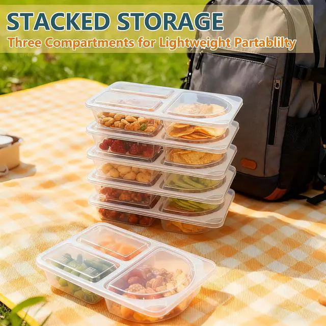 Alt view image 7 of 7 - 3 Compartment Snack Containers with Lids & 9oz Meal Prep Containers, Reusable Snack Pack Containers, BPA-Free Leakproof Small Food Storage, Perfect for Work, Travel & On-the-Go (10 Sets)