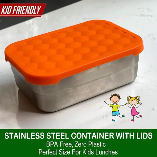 Alt view image 3 of 7 - AORAKI Stainless Steel Containers with Lids, Lunch Box Container with Leak Resistant Silicone Lid, Food Storage Bento Box for Snacks, Sandwiches, Fruits, Vegetables, 25oz