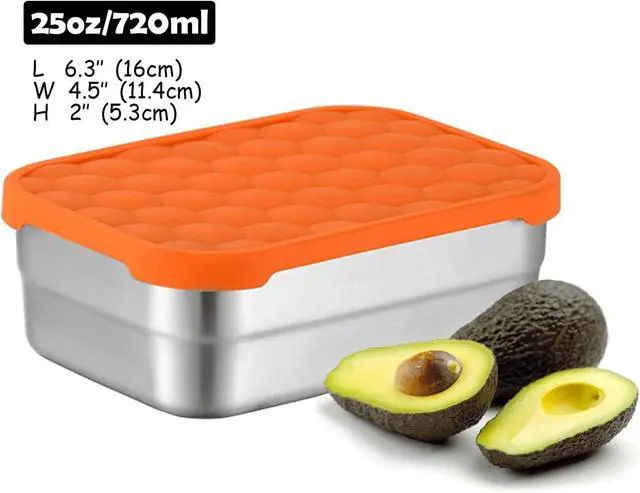 Alt view image 4 of 7 - AORAKI Stainless Steel Containers with Lids, Lunch Box Container with Leak Resistant Silicone Lid, Food Storage Bento Box for Snacks, Sandwiches, Fruits, Vegetables, 25oz