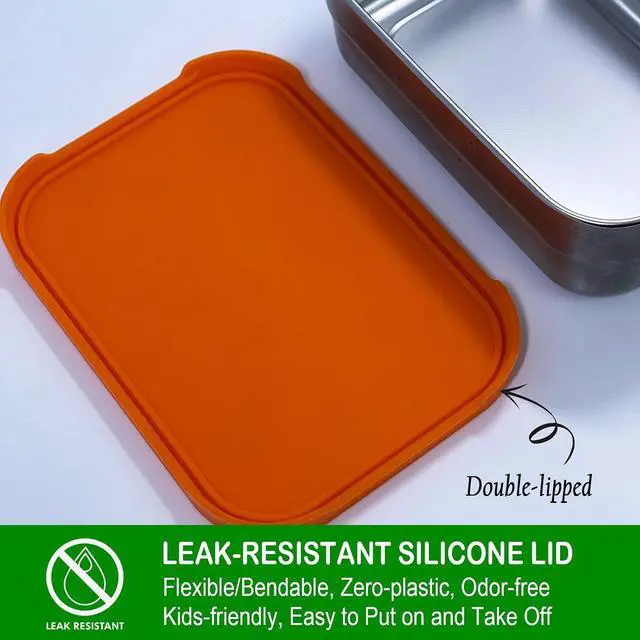 Alt view image 7 of 7 - AORAKI Stainless Steel Containers with Lids, Lunch Box Container with Leak Resistant Silicone Lid, Food Storage Bento Box for Snacks, Sandwiches, Fruits, Vegetables, 25oz