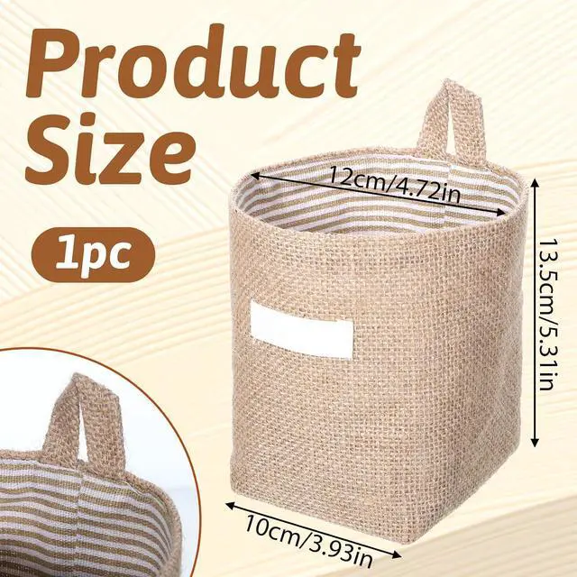 Alt view image 2 of 7 - Small Hanging Basket, Small Wall Basket Cotton and Linen Hanging Storage Foldable Baskets for Desktop, Ideal for Organizing Keys and Miscellaneous Items Family Organizer Box