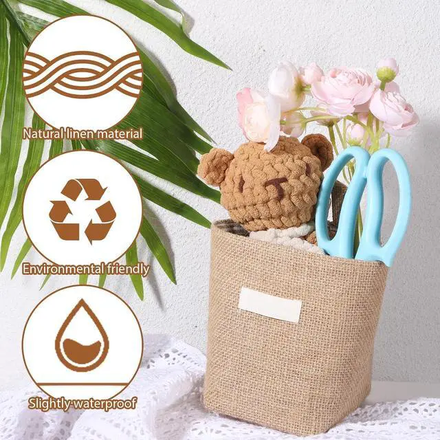 Alt view image 3 of 7 - Small Hanging Basket, Small Wall Basket Cotton and Linen Hanging Storage Foldable Baskets for Desktop, Ideal for Organizing Keys and Miscellaneous Items Family Organizer Box