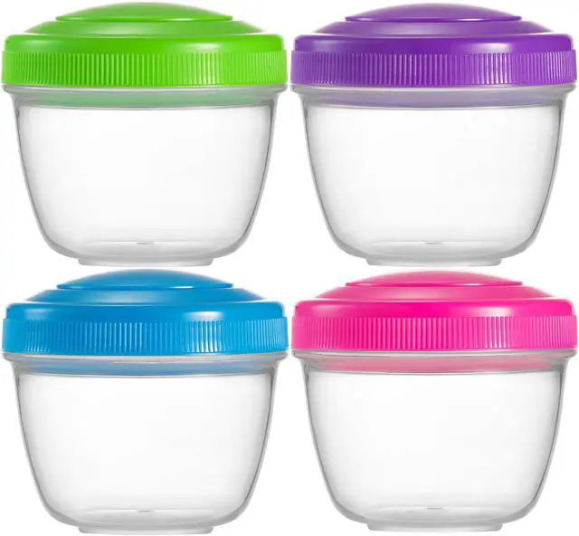 Alt view image 2 of 7 - Snack Containers (4 Set) - 4.75 Oz Small Food Storage Cups with Lids - Fruit, Nuts, Sauce, Condiments & Salad Container for Lunch Box - Reusable Dessert Cups, Microwave & Freezer Friendly, BPA-free