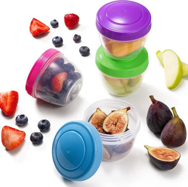 Alt view image 3 of 7 - Snack Containers (4 Set) - 4.75 Oz Small Food Storage Cups with Lids - Fruit, Nuts, Sauce, Condiments & Salad Container for Lunch Box - Reusable Dessert Cups, Microwave & Freezer Friendly, BPA-free