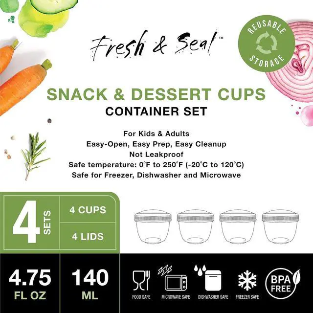 Alt view image 4 of 7 - Snack Containers (4 Set) - 4.75 Oz Small Food Storage Cups with Lids - Fruit, Nuts, Sauce, Condiments & Salad Container for Lunch Box - Reusable Dessert Cups, Microwave & Freezer Friendly, BPA-free