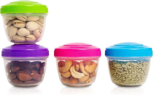 Alt view image 7 of 7 - Snack Containers (4 Set) - 4.75 Oz Small Food Storage Cups with Lids - Fruit, Nuts, Sauce, Condiments & Salad Container for Lunch Box - Reusable Dessert Cups, Microwave & Freezer Friendly, BPA-free