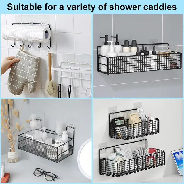 Alt view image 6 of 7 - vivinin 15 Pack Shower Caddy Adhesive Replacement, Shower Shelf Adhesive No Drilling, Adhesive Hooks for Showe Caddy, Soap Holder, and Kitchen Racks