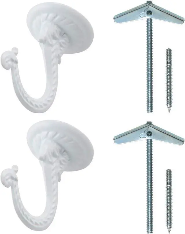 Main image of Rocky Mountain Goods Ceiling Swag Hook 2 Pack with Mounting Hardware - 1 1/2 Heavy Duty Swag Hooks for Hanging Planter, Ceiling or Extender Chains - Easy Install with Screws/Brackets (White)