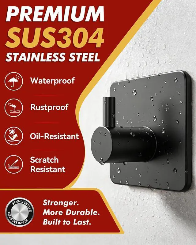 Alt view image 2 of 7 - Auxmir Heavy Duty Adhesive Hooks, 5 Pack Stainless Steel Hooks 22 lb, Black