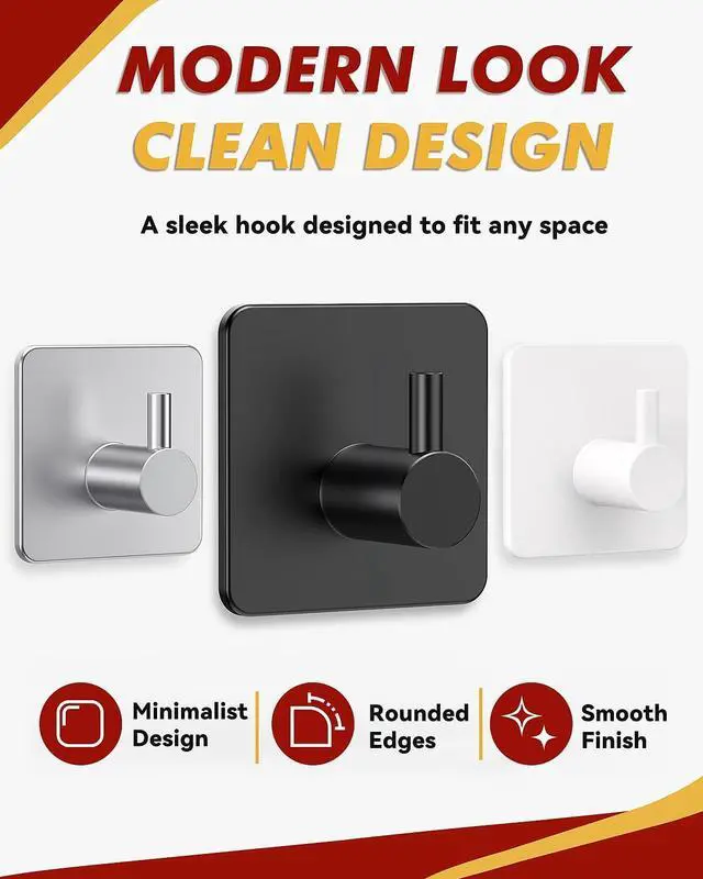 Alt view image 6 of 7 - Auxmir Heavy Duty Adhesive Hooks, 5 Pack Stainless Steel Hooks 22 lb, Black
