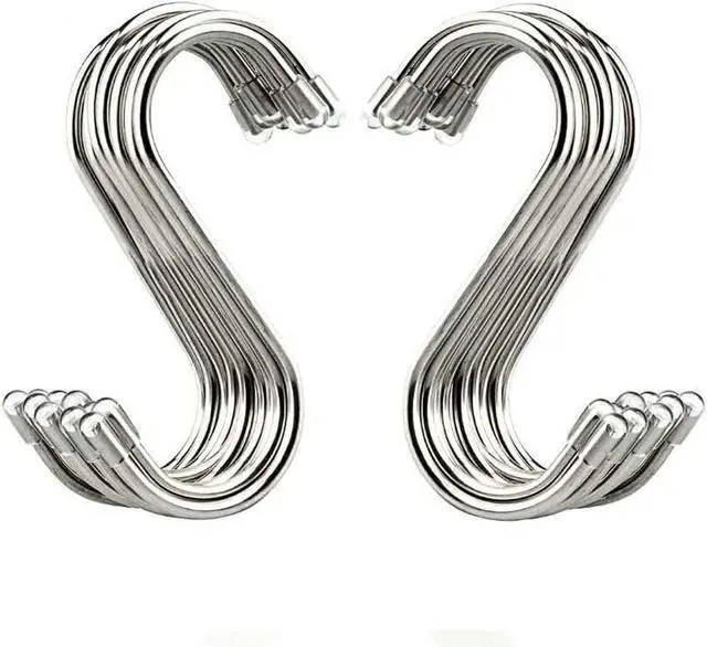 Main image of 20 Pack 3.4" S Shaped Hooks Stainless Steel Metal Hangers Hanging Hooks for Kitchen, Work Shop, Bathroom, Garden