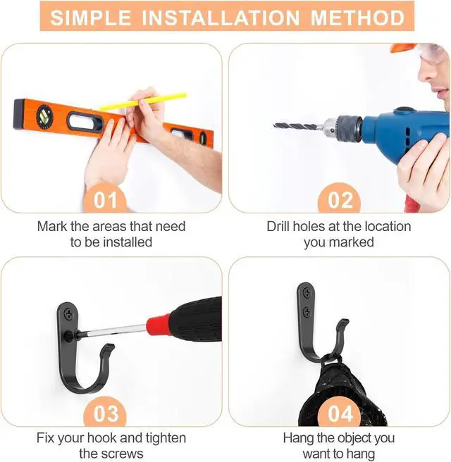 Alt view image 7 of 7 - BREYDROK 20-Pack Coat Hooks for Hanging, Heavy Duty Black Metal Wall Hooks