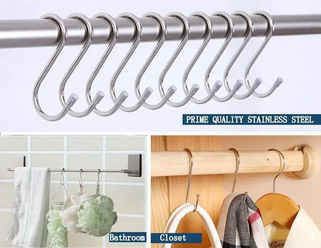Alt view image 3 of 4 - 20 Pack 3.4" S Shaped Hooks Stainless Steel Metal Hangers Hanging Hooks for Kitchen, Work Shop, Bathroom, Garden