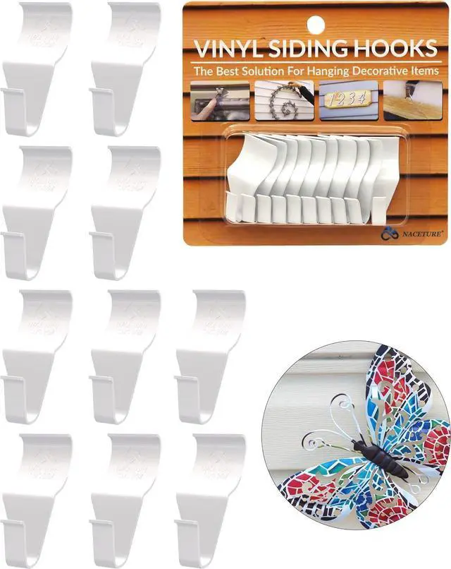 Main image of NACETURE Vinyl Siding Hooks (10 Pack, White), Heavy Duty Stainless Steel, No Drill, Holds up to 18 lb per Hook, for Outdoor Decor