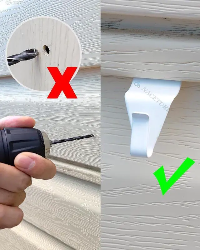 Alt view image 5 of 7 - NACETURE Vinyl Siding Hooks (10 Pack, White), Heavy Duty Stainless Steel, No Drill, Holds up to 18 lb per Hook, for Outdoor Decor