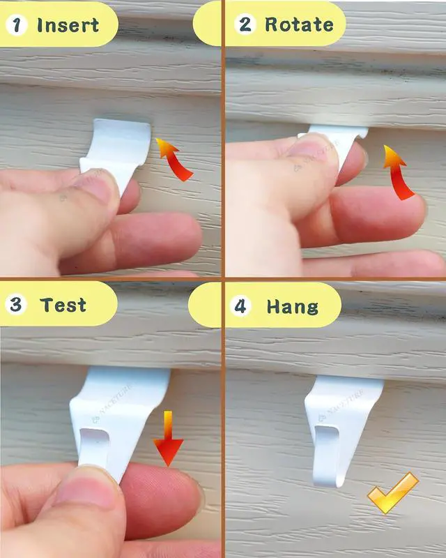 Alt view image 7 of 7 - NACETURE Vinyl Siding Hooks (10 Pack, White), Heavy Duty Stainless Steel, No Drill, Holds up to 18 lb per Hook, for Outdoor Decor