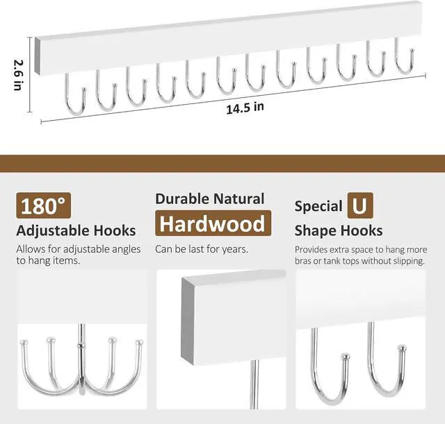 Alt view image 4 of 6 - ZEDODIER 2 Pack Necklace Organizer Wall Mount, Wooden Jewelry Hanger Necklace Holder with 24 Hooks,Hanging Jewelry Organizer, White