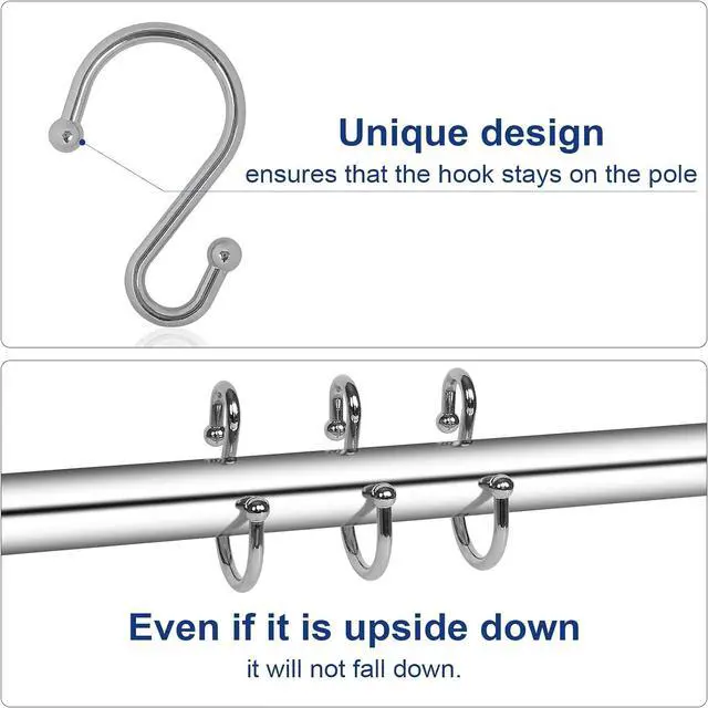 Alt view image 3 of 7 - Gidse Metal Shower Curtain Hooks, Set of 12, Rust Proof Shower Curtain Hooks Rings, Durable S Shaped Hooks Hangers for Shower Curtains, Kitchen Utensils, Clothes, Towels (Chrome)