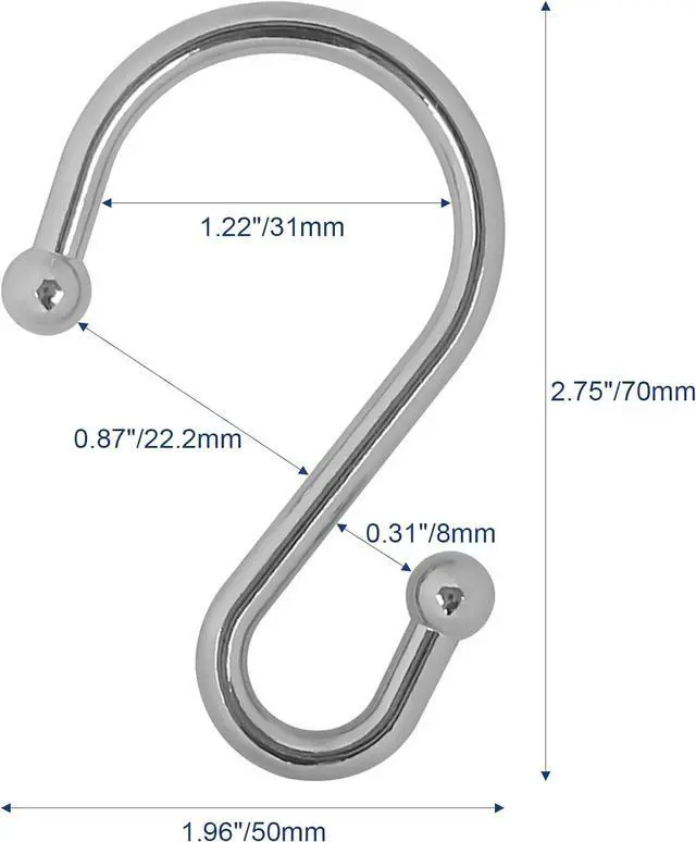 Alt view image 5 of 7 - Gidse Metal Shower Curtain Hooks, Set of 12, Rust Proof Shower Curtain Hooks Rings, Durable S Shaped Hooks Hangers for Shower Curtains, Kitchen Utensils, Clothes, Towels (Chrome)