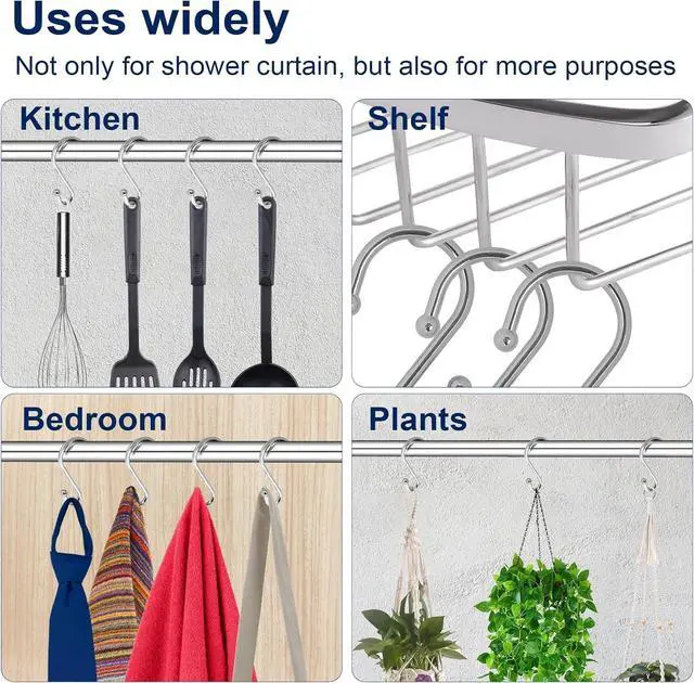 Alt view image 6 of 7 - Gidse Metal Shower Curtain Hooks, Set of 12, Rust Proof Shower Curtain Hooks Rings, Durable S Shaped Hooks Hangers for Shower Curtains, Kitchen Utensils, Clothes, Towels (Chrome)
