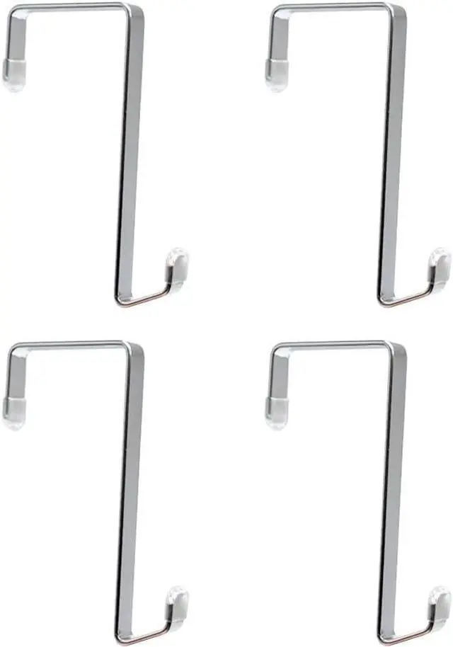 Main image of Heavy-duty Single Over Door Hooks, Stainless Steel Hanger Organizer for Hanging Bag, Towel, Bath Robe, Shoe Rack, Fit 1-1/2" to 1-3/4", Rubber Protective Head, Great Replacement (Silver, 4 Pack)