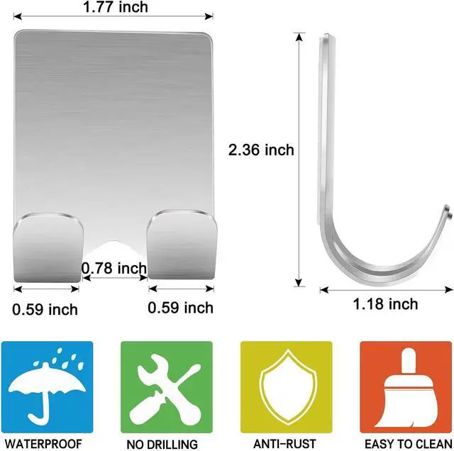 Alt view image 2 of 7 - Deluxe Razor Holder for Shower-Hook Hanger Stand(4 Pack)Adhesive Stainless Steel Heavy Duty Utility Storage Hook,Shower Hook for Razor Bathroom Kitchen Organizer for Shaver Plug Robe Towel Loofah Coat