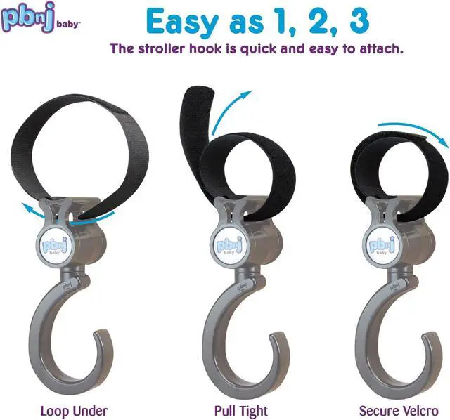 Alt view image 3 of 7 - PBnJ Baby Stroller Hooks for Diaper Bags, Purses and Travel, 2 Pack