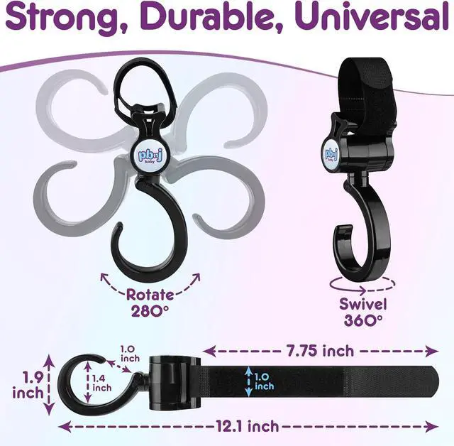 Alt view image 7 of 7 - PBnJ Baby Stroller Hooks for Diaper Bags, Purses and Travel, 2 Pack