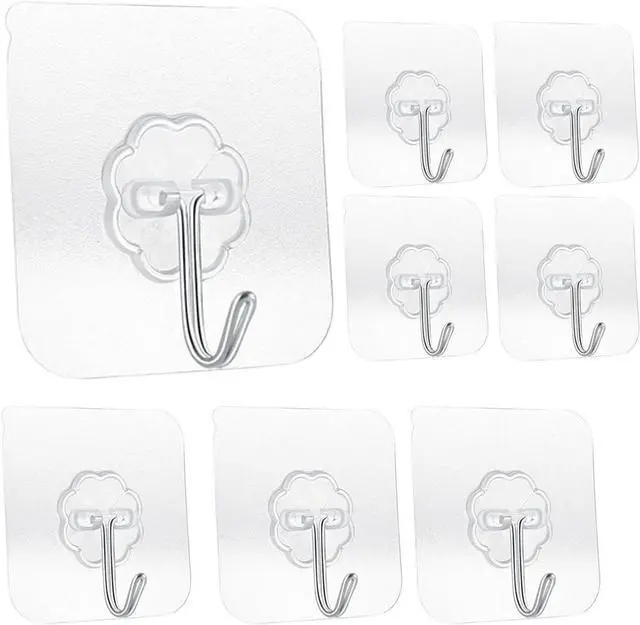Main image of Heavy Duty Adhesive Hooks 33 lb(Max) 15KG,Waterproof and Oilproof Reusable Seamless Hooks Heavy Duty Wall Hook for Kitchen Bathroom Office (Transparent Small 8 pcs)